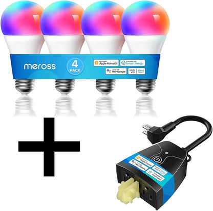 Meross Outdoor Smart Plug & Smart Light Bulb Compatible with Apple HomeKit