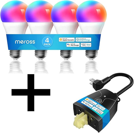 Meross Outdoor Smart Plug & Smart Light Bulb Compatible with Apple HomeKit