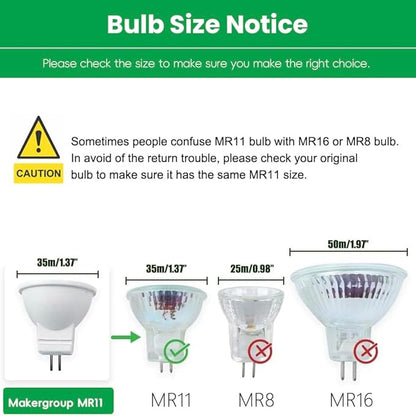 MR11 Gu4.0 Bi-pin LED Light Bulb 3W 12VAC/DC Low Voltage LED Spotlights Warm White 2700K-3000K for Outdoor Landscape Lighting and Indoor Recessed/Track Lights 6pcs
