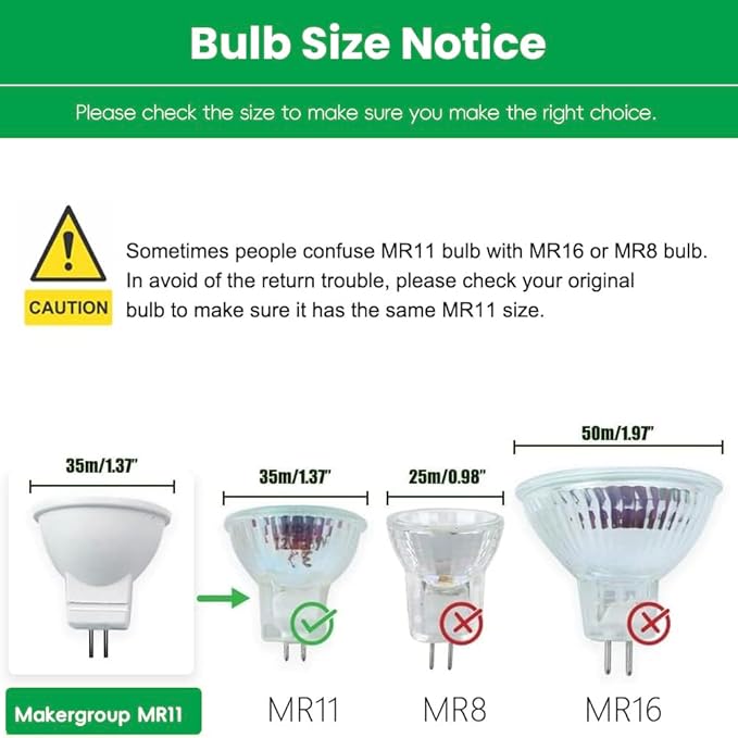 MR11 LED Bulb 12V, MR11 Gu4.0 Bi-pin LED Light Bulb 3W, 12VAC/DC Low Voltage LED Spotlights, Warm White 2700K-3000K for Outdoor Landscape Lighting and Indoor Recessed/Track Lights 12pcs