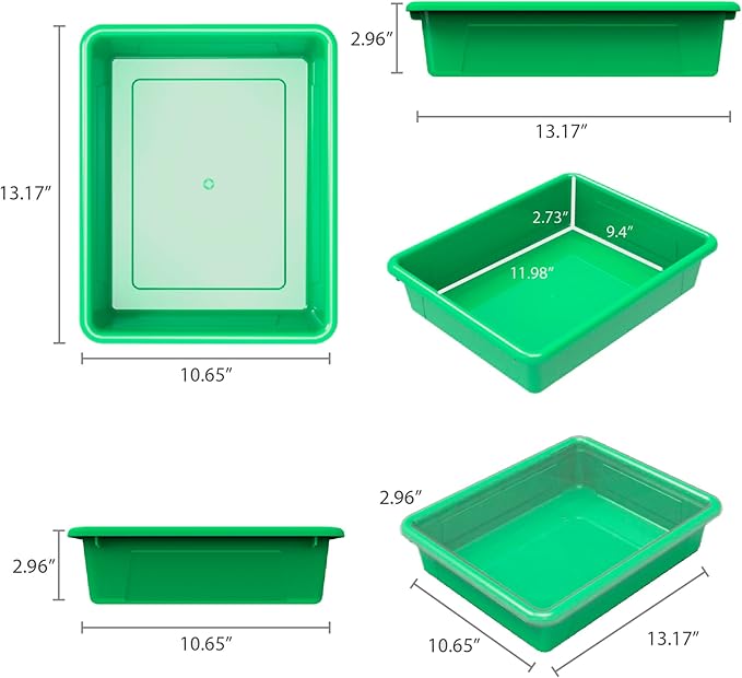 School Smart Sturdy Plastic Storage Tray, Multifunctional Design for Classroom, Home, and More, Letter Size, Green