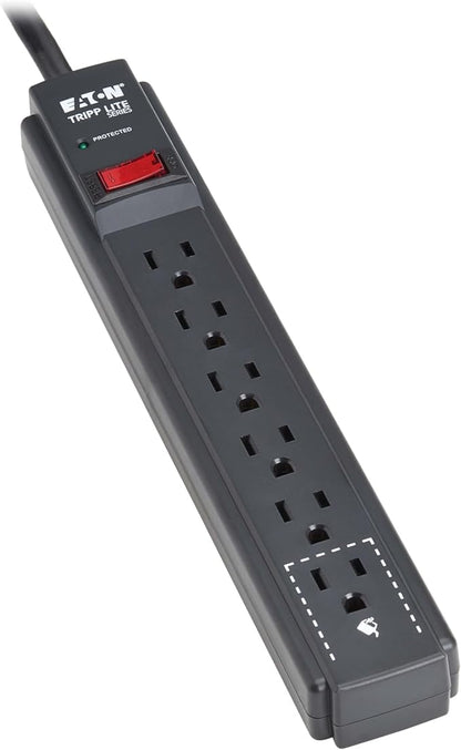 Eaton Tripp Lite Series 6-Outlet Surge Protector Power Strip, 3ft Extension Cord, 600 Joules, 15A Circuit Breaker, Black, Lifetime Manufacturer's Warranty & $10,000 Insurance (TLP63B)