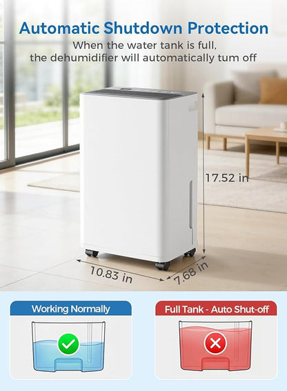 2500 Sq.Ft Dehumidifier for Basement with Drain Hose, 35 Pint Large Best Compressor Dehumidifiers for Home or Garage, Smart Humidity Control, 24H Timer & Child Lock, Ideal for Large Rooms, Garage