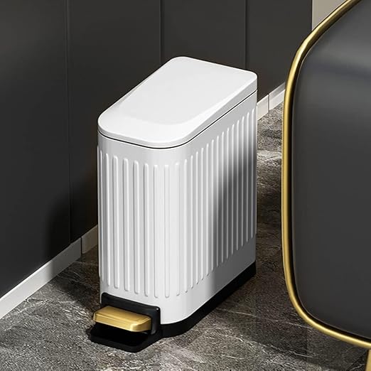 SIDIANBAN Bathroom Trash Can with Lid Soft Close and Foot Pedal, Small Rectangular Slim Garbage Can with Inner Wastebasket for Bedroom, Office, Kitchen, 1.6Gal/6L (White)