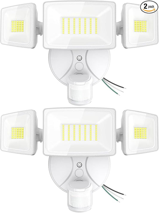 Onforu 2 Pack 75W LED Motion Sensor Outdoor Lights, 7000LM Dusk to Dawn Outdoor Lighting, 6500K Motion Detector Flood Light, IP65 Waterproof Hardwired LED Security Light for Yard Garage(White)