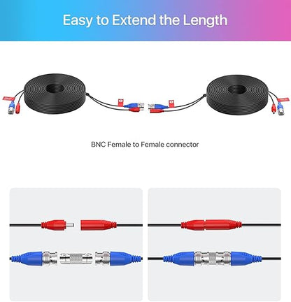 ZOSI 1 Pack 60ft 18m 2-in-1 Video Power Cable, BNC Extension CCTV Surveillance Camera Cables for 960H,720P,960P,1080P Video Security Systems (Included 1X BNC Connectors and 1X RCA Adapters)