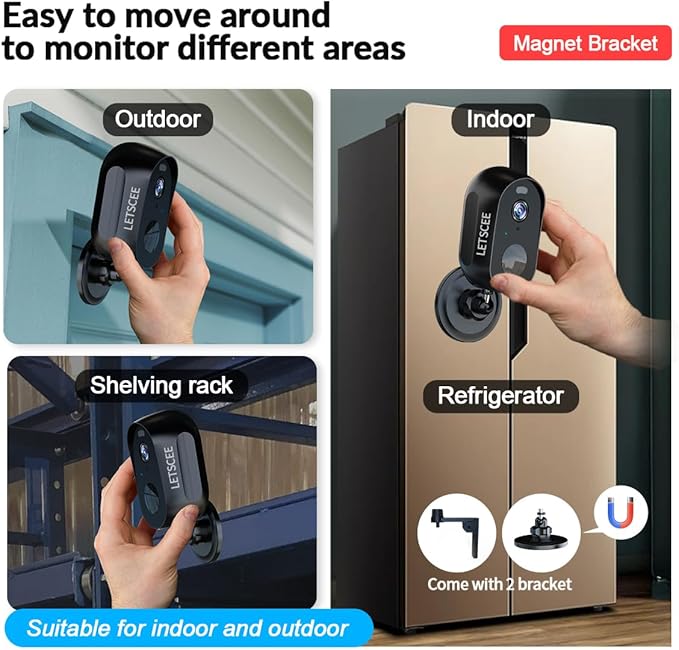 LETSCEE Security Cameras Wireless Outdoor or Indoor,Alexa Cameras for Home Security Outside with Night Vision,2-Way Audio,Motion Detection,SD/Cloud Storage,Motion Zone,IP65 Weatherproof