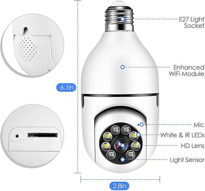 Light Bulb Security Camera, 5GHz 2.4GHz ,Degree Pan/Tilt Panoramic IP Security Camera, TUYA WiFi 1080P Smart Home Surveillance Cam with Motion Detection Alarm Night Vision Two Way Talk Indoor E27