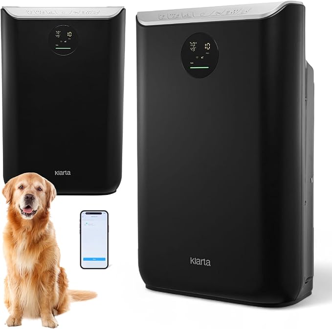 Air Purifier for Large Room - Up to 2775 ft² - Smart WiFi App - Ultra Quiet 24 dB - Air Purifiers for Home Pets - Removes Allergens, Smoke & Pet Odors - 99.97% Particle Filtration - Klarta Stor Black