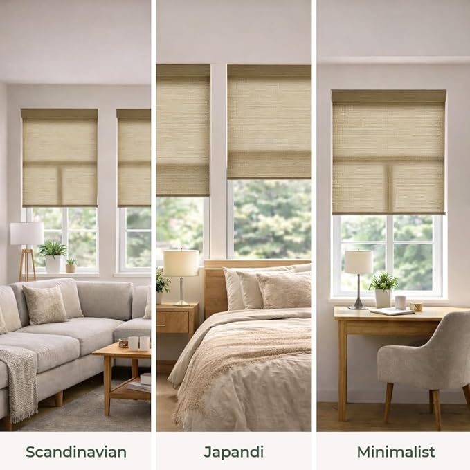 ZSHINE Motorized Linen-Look Roller Shades for Windows, Rechargeable Smart Light Filtering Blinds Compatible with Alexa (82189C)
