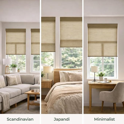 ZSHINE Motorized Linen-Look Roller Shades for Windows, Rechargeable Smart Light Filtering Blinds Compatible with Alexa (82189C)