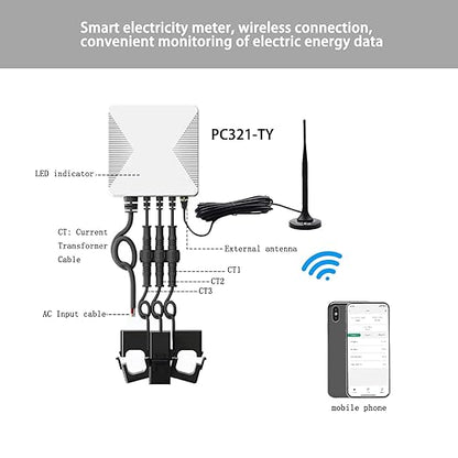 Tuya App WiFi Smart Power Energy KWh Meter Monitoring 3 Phase Single Phase with 80A CT Clamp Transformer (10MM Diameter Hole) for Smart Home Voltage Current Power Energy Consumption Monitor Meter…