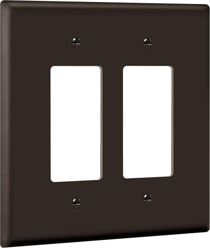 ENERLITES Double Decorator Switch Cover, Two Gang Outlet Wall Plate, Gloss Finish, Oversized 2-Gang 5.50" x 5.50", Unbreakable Polycarbonate Thermoplastic, UL Listed, 8832O-BR, Brown