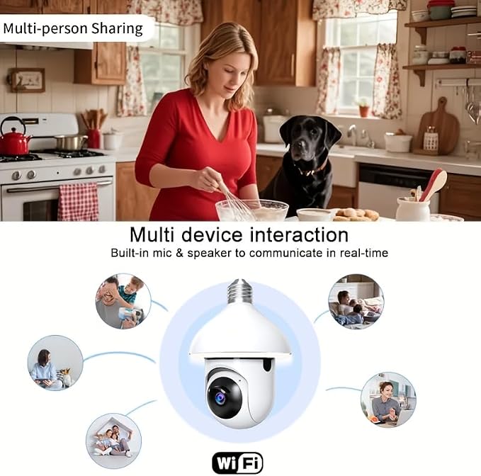 Upgrade Light Bulb Security Camera, WiFi Smart Bulb Cam Home Surveillance Camera, Human Motion Tracking, Siren Alarm, Cloud & TF Card Storage, Waterproof Outdoor Indoor Security Monitor