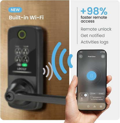 Lockly Secure Pro Smart Lock with Built-in Wi-Fi, Fingerprint Door Lock, Keyless Entry Digital Door Lock with PIN Genie Keypad (Matte Black)