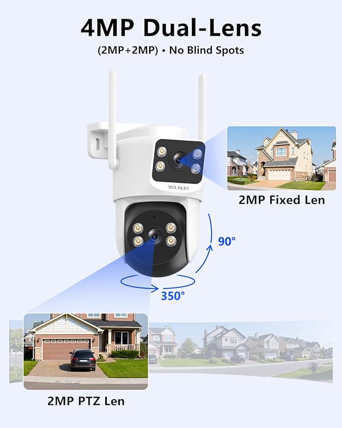 【360° View & 2-Way Audio】 4MP PTZ Security Cameras Wireless Outdoor, WiFi Home Surveillance System, Outside Wireless Security Systems