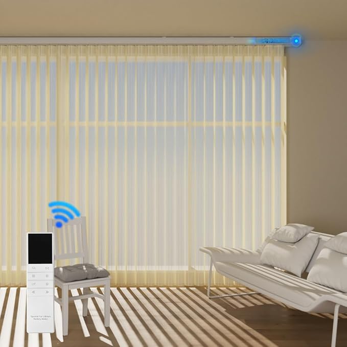 Motorized Sheer Vertical Blinds with Remote, Light Filtering Vertical Blind Sliding Door Blinds Remote Control Blinds for Sliding Glass Door Customize, Texture Light Beige