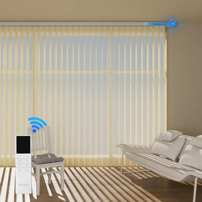 Motorized Sheer Vertical Blinds with Remote, Light Filtering Vertical Blind Sliding Door Blinds Remote Control Blinds for Sliding Glass Door Customize, Texture Light Beige