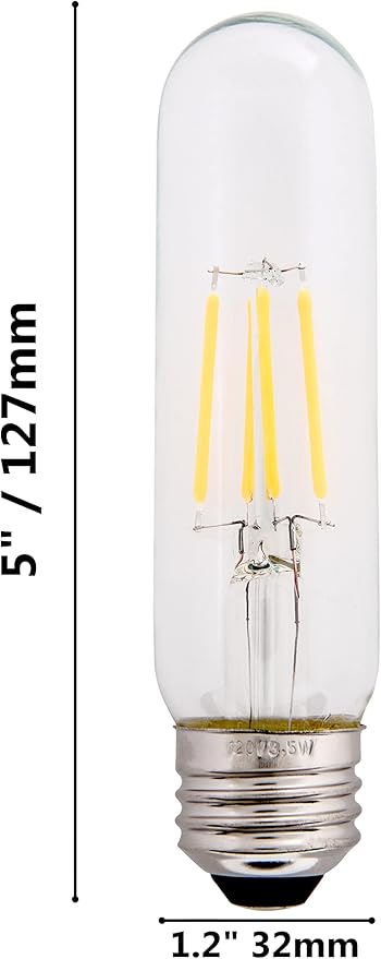 Creative Hobbies Clear 3.5W LED T10 Tubular Light Bulb - Nickel Plated E26 Medium Base (40 Watt Equivalent) | 4 Pack