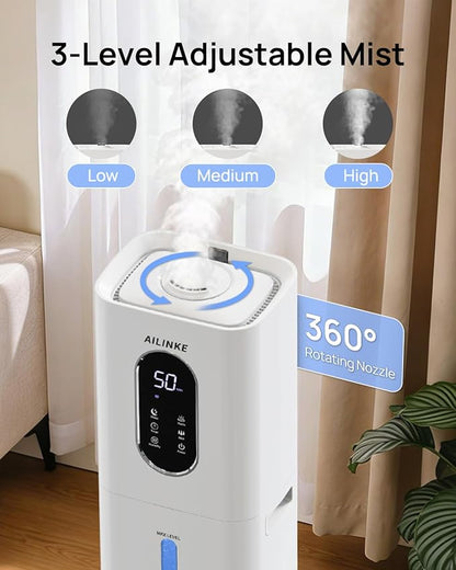 Humidifiers for Bedroom 500 sq ft, 2.1Gal/8L Warm & Cool Mist Humidifier Large Room with Essential Oil Diffuser, Large Room Humidifiers for Home Baby Nursery Office Plants, White