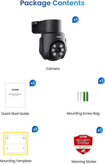 ZOSI 1080p HD-TVI Surveillance Camera Outdoor Indoor, 360° Pan Tilt 2MP Wired Security Weatherproof CCTV Dome Camera with Audio Recording, IR Night Vision, Only Work with Our DVR