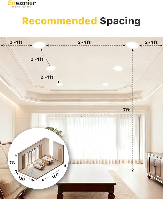 Ensenior 24 Pack 4 Inch Ultra-Thin LED Recessed Ceiling Light with Junction Box, 6000K Clear White, 9W 75W Eqv, Dimmable Can-Killer Downlight, 750LM High Brightness - ETL