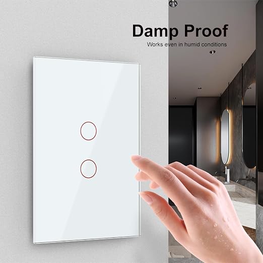 LIVOLO Modern Electrical Light Switch Tempered Glass Panel Single Pole Wall Touch Light Switch with Led Indicator,No Neutral Wire,2 Circles 1 Way (White) | Tempered Glass Switch with Led Indicator,No Neutral Wire Required,Touch control,LED indicator, s...