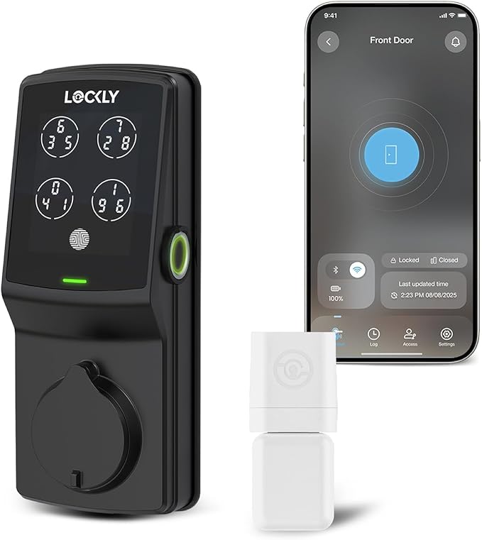 Lockly Guard Deadbolt PGD728WPU Commercial Smart Lock – UL10B/10C Fire Rated Keypad Deadbolt with Fingerprint, Wi-Fi & Bluetooth, Alexa & Google Compatible, 8 AA Batteries, Rekeyable Door Lock