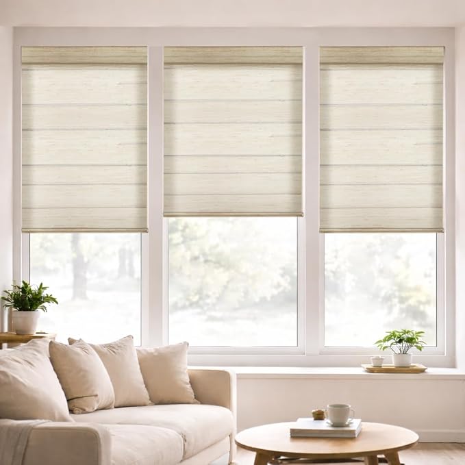 ZSHINE Motorized Linen-Look Roller Shades for Windows, Rechargeable Smart Light Filtering Blinds Compatible with Alexa (82191C)