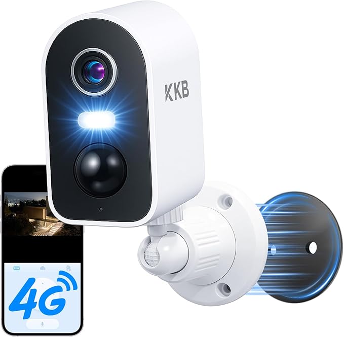 KKB 4G LTE Cellular Security Camera Magnetic, No WiFi Security Cameras Indoor Built-in SIM, 2K Wireless Outdoor Off-Grid Battery Camera Without Internet, AI Detection, Color Night Vision, 2-Way Audio
