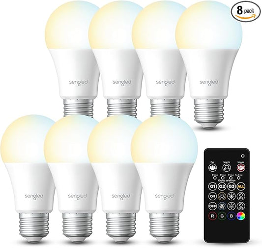 Sengled Dual Mode Smart Light Bulbs Remote/ APP Controlled, Turnable White LED Bulbs 2700K-6500K, Group control, Timer, Sunrise & Sunset (8 Pack + 1 Remote,No Support Alexa & Google)