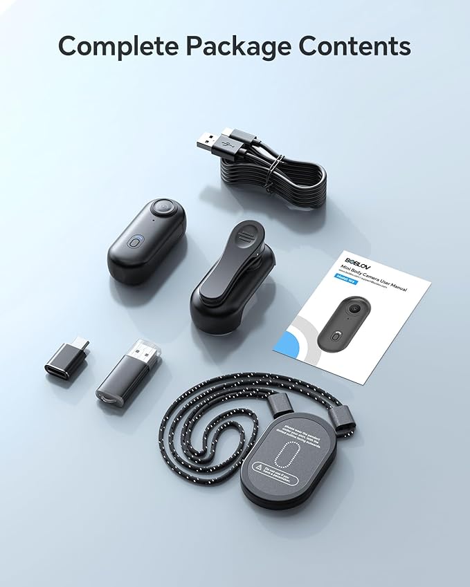 BOBLOV W4 Mini Body Camera, Wearable Camera with 360°Rotatable Clip & Magnetic Clip, 120 Minutes for 1080P Recording, Easy to Use for Lecture, Traveling, Pet Walking and Outdoors Activities (64GB)