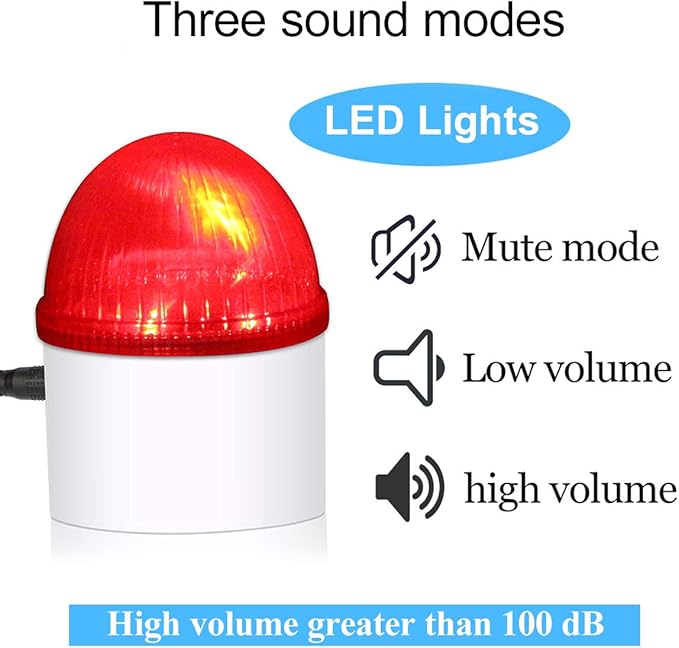 Retekess TH103 Wireless Strobe Light, Outdoor Siren With 3 Red LED, 110dB Loud Flash Siren, 2 Panic Buttons for Office, Warehouse, Business