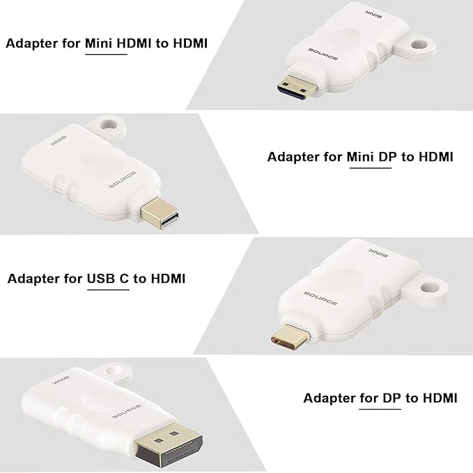 POCKET PANDA Universal HDMI Adapter Ring Kit with Security Loop-4K for USB C, Displayport, Mini DP, Mini HDMI to Monitor HDMI Office Video Converter. 4 Adapters with Key Security Loop for Office