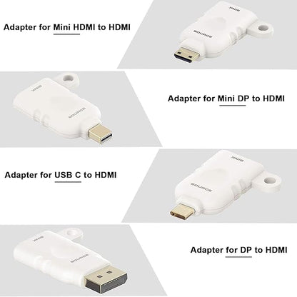 POCKET PANDA Universal HDMI Adapter Ring Kit with Security Loop-4K for USB C, Displayport, Mini DP, Mini HDMI to Monitor HDMI Office Video Converter. 4 Adapters with Key Security Loop for Office