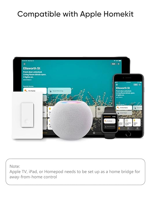 TREATLIFE Apple HomeKit Smart Switches for Lights, Neutral Wire Required, 2.4GHz WiFi Smart Light Switch Compatible with Alexa, Google Home & SmartThings, Single-Pole, No Hub Needed