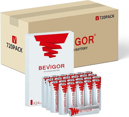 BEVIGOR Lithium AA Batteries, 720 Pack Lithium Iron Double A Battery Non-Rechargeable