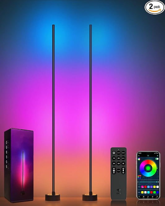 Miortior Corner Floor Lamp LED, 2-Pack Smart Corner Lamp for Living Room | App/Remote/Button Control, Music Sync, Dimmable 16 Million DIY Colors & 68+ Scene for Living Room, Bedroom, Gaming Room