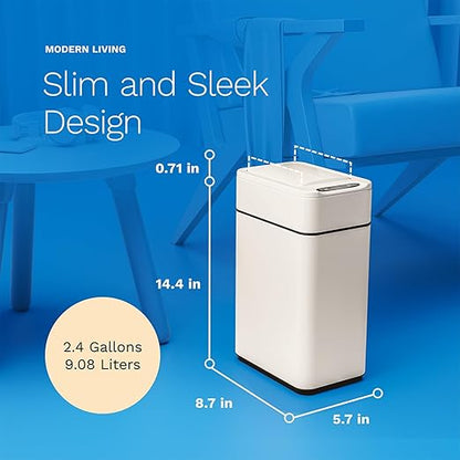 hOmeLabs 2.4 Gallon Touchless Sensor Trash Can, Automatic Retractable Butterfly Lid, Batteries Included, Space-Efficient, Easy Clean, Battery-Powered