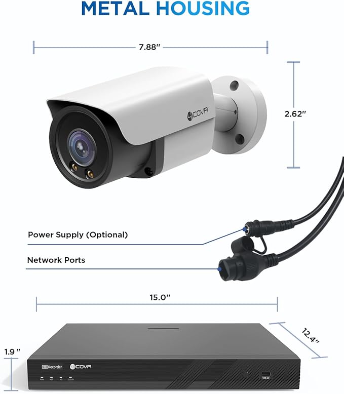 4COVR 12MP Security Camera System PoE for Business, 2-Way Audio Talk, Person Vehicle Detection & Smart Color Night Vision, 16 Channel NVR 4TB HDD, 8Pcs 12MP Wired IP Bullet Cameras IP67, LY37EYAM1608