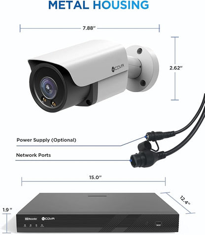 4COVR 12MP Security Camera System PoE for Business, 2-Way Audio Talk, Person Vehicle Detection & Smart Color Night Vision, 16 Channel NVR 4TB HDD, 8Pcs 12MP Wired IP Bullet Cameras IP67, LY37EYAM1608