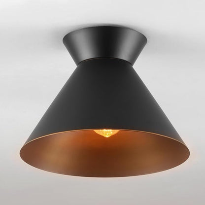 Novogratz x Globe 1-Light Matte Black Flush Mount Ceiling Light with Bronze Trim Accent