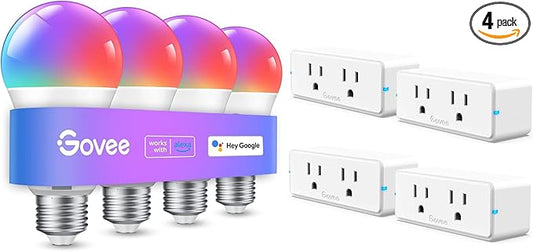 Govee A19 Smart Light Bulbs H6008 800 Lumen 4 Pack Bundle with Dual Smart Plug 4 Pack