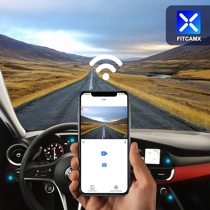 Fitcamx Front 4K+Rear 1080P Dash Cam Adapts for Alfa Romeo Giulia & Stelvio 2017-2024, OEM Factory Look, 2 Channel HD Video, Built-in WiFi & APP, Loop Recording, Parking Mode, Easy to Use, 128GB Card
