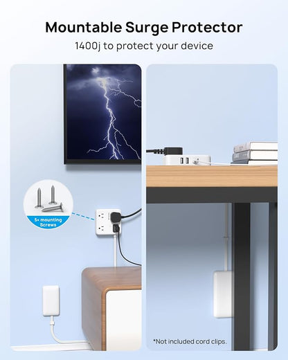 TROND Flat Plug Power Strip with Outlet Cover | 10ft Extension Cord with Multiple Outlets and 4 USB Ports, Surge Protector Outlet Concealer, Home Improvement for Hide Messy