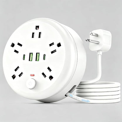 Power Strip Surge Protector-6.56 ft Retractable Travel Extension Cord Portable Powerstrip with 5 Outlet 2 Smart USB Port 2 USB C for Home Office Travel White