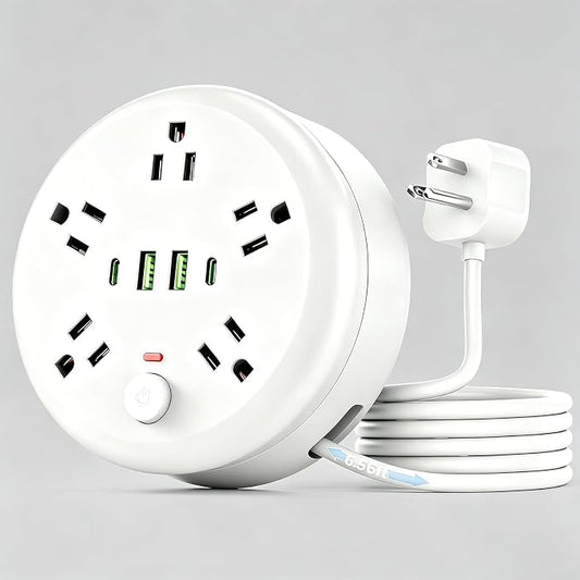 Power Strip Surge Protector-6.56 ft Retractable Travel Extension Cord Portable Powerstrip with 5 Outlet 2 Smart USB Port 2 USB C for Home Office Travel White