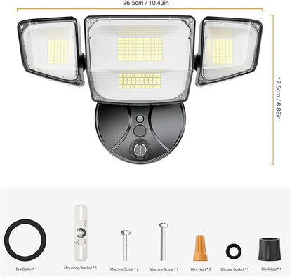 Onforu 90W Dusk to Dawn Outdoor Lighting,10000lm Flood Lights Outdoor,IP66 Waterproof Black LED Security Light with Photocell,6500k Daylight 4 Adjustable Heads Exterior Light Fixture for Yard,Garden