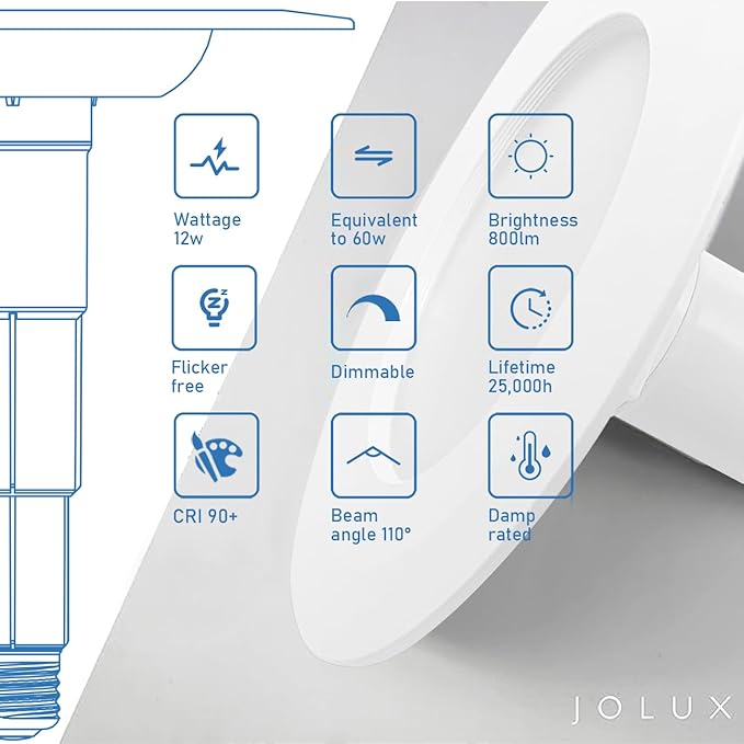 Jolux 6-Pack 5/6" 5CCT Retrofit LED Recessed Lighting,Selectable 2700K/3000K/3500K/4000K/5000K,12W=60W,800Lumen,Dimmable Can Lights,Simple Installation Adjustable Retrofit Downlight,Bevel Trim