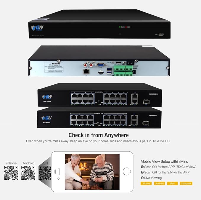 GW Security Smart AI 32 Channel H.265+ PoE NVR UltraHD 4K (3840x2160) Security Camera System with 32 x 4K (8MP) 2160P Face Recognition/Human/Vehicle Detection Outdoor Indoor Surveillance IP Camera